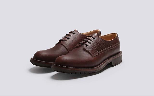 Grenson Victor Mens Derby Shoes in Brown Russia Grain Leather GRS110861